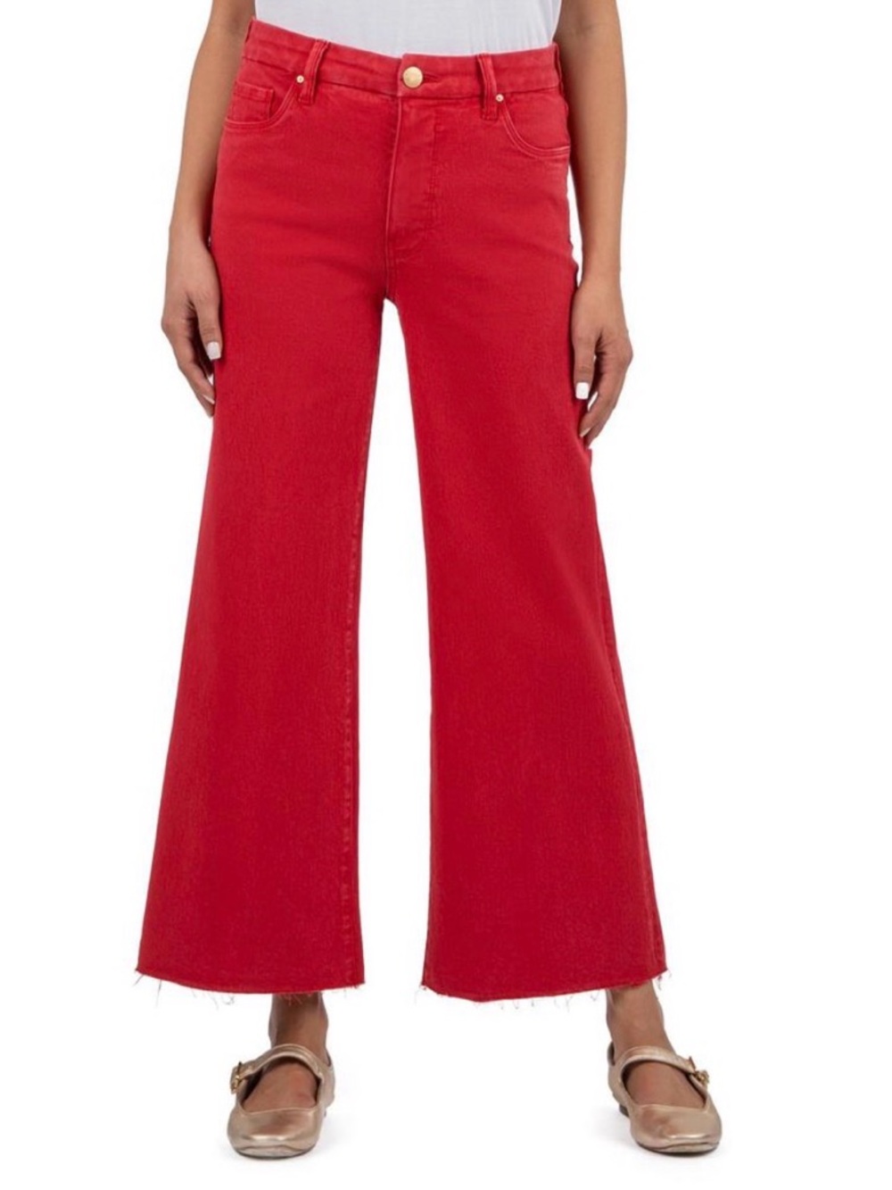 Kut from the Kloth Women’s Meg High-Rise Fab Ab Wide Leg Raw Hem Red size 4